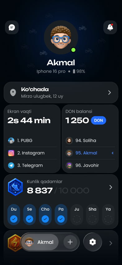 Ota-ona boshqaruv paneli ekrani